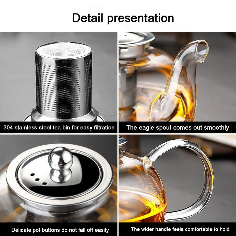 1000 Ml Glass Teapot with Infuser Stovetop Safe, Heat-Resistant Borosilicate Tea Pot with Infusers for Loose Tea, Microwave & Dishwasher Safe, Glass Tea Kettle