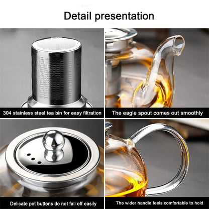 1000 Ml Glass Teapot with Infuser Stovetop Safe, Heat-Resistant Borosilicate Tea Pot with Infusers for Loose Tea, Microwave & Dishwasher Safe, Glass Tea Kettle
