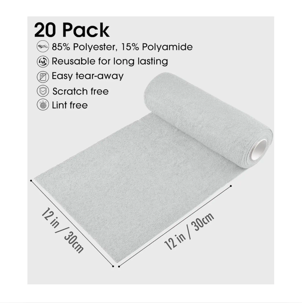 Homhom Microfiber Cleaning Cloth Roll - Resuable Washable Rags, Tear Away Towel, 20 Sheets per Roll, for Kitchen, Bathroom, Living Room, Car