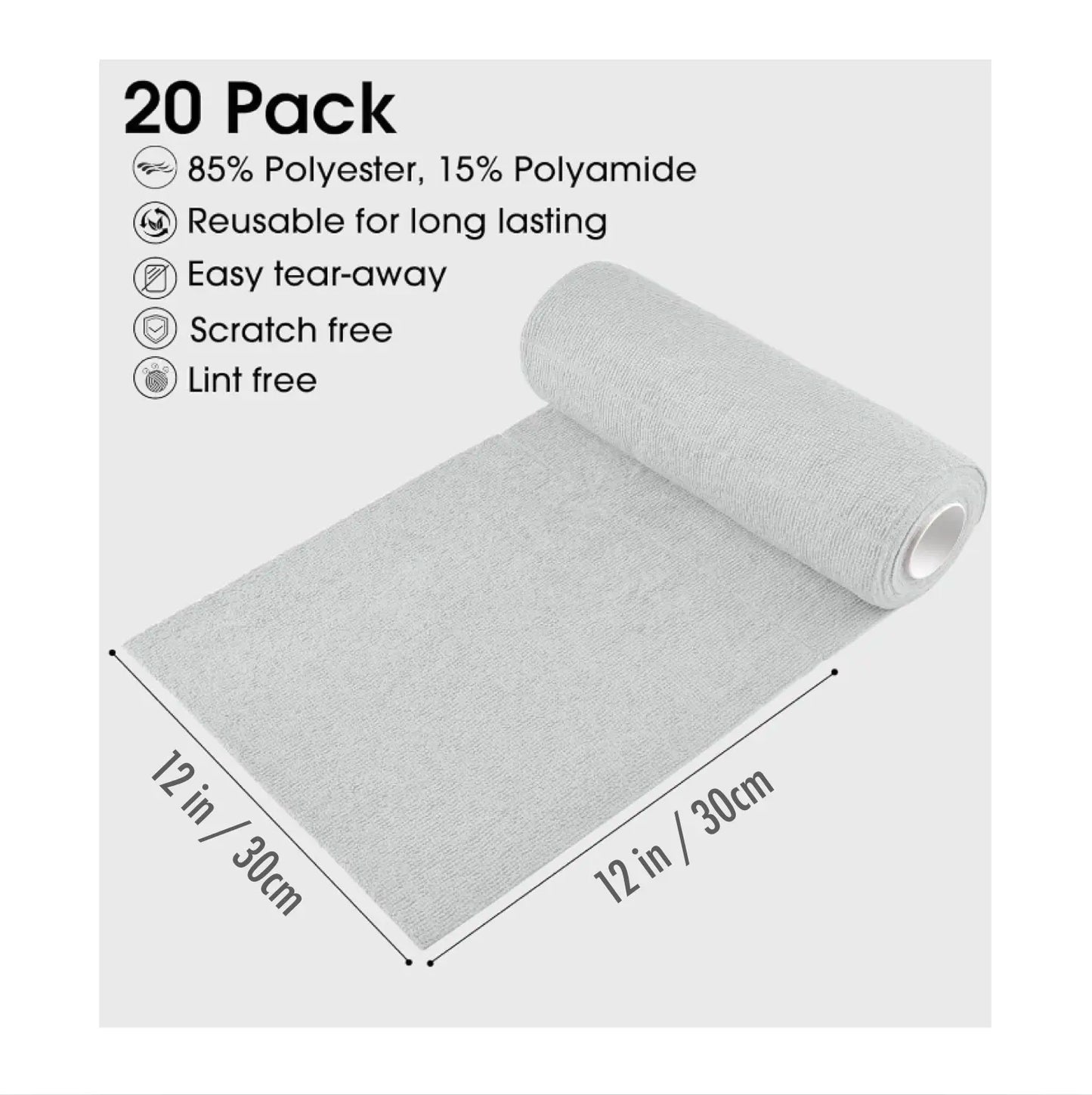 Homhom Microfiber Cleaning Cloth Roll - Resuable Washable Rags, Tear Away Towel, 20 Sheets per Roll, for Kitchen, Bathroom, Living Room, Car