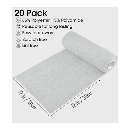 Homhom Microfiber Cleaning Cloth Roll - Resuable Washable Rags, Tear Away Towel, 20 Sheets per Roll, for Kitchen, Bathroom, Living Room, Car
