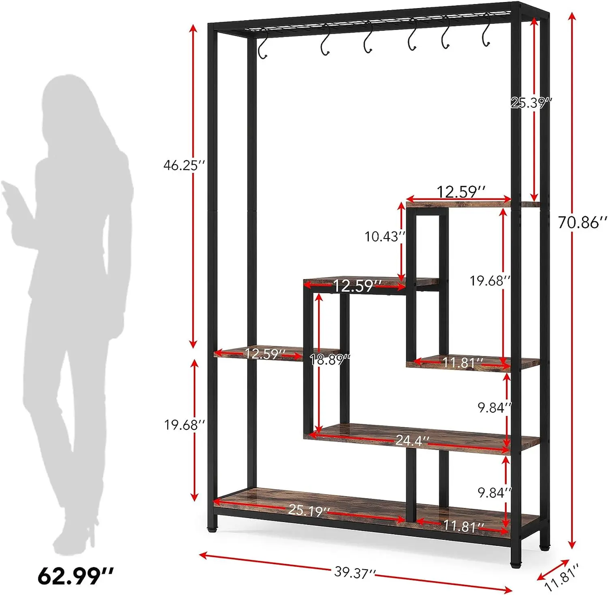 Large 5-Tier Indoor Plant Stand Tall with 10 PCS Hanging Hooks, Organiser, Metal Rack Shelf Decoration by Tribesigns 