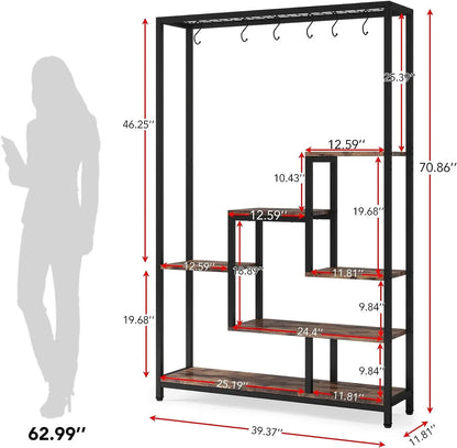 Large 5-Tier Indoor Plant Stand Tall with 10 PCS Hanging Hooks, Organiser, Metal Rack Shelf Decoration by Tribesigns 