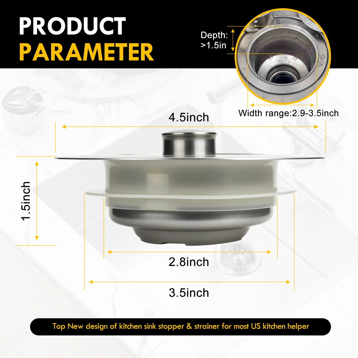 5-In-1 Stainless Steel Sink Aid, Kitchen Sink Drain Strainer Food Catcher, Popup Kitchen Sink Stopper & Odor Filter, Kitchen Sink Strainer Accessories