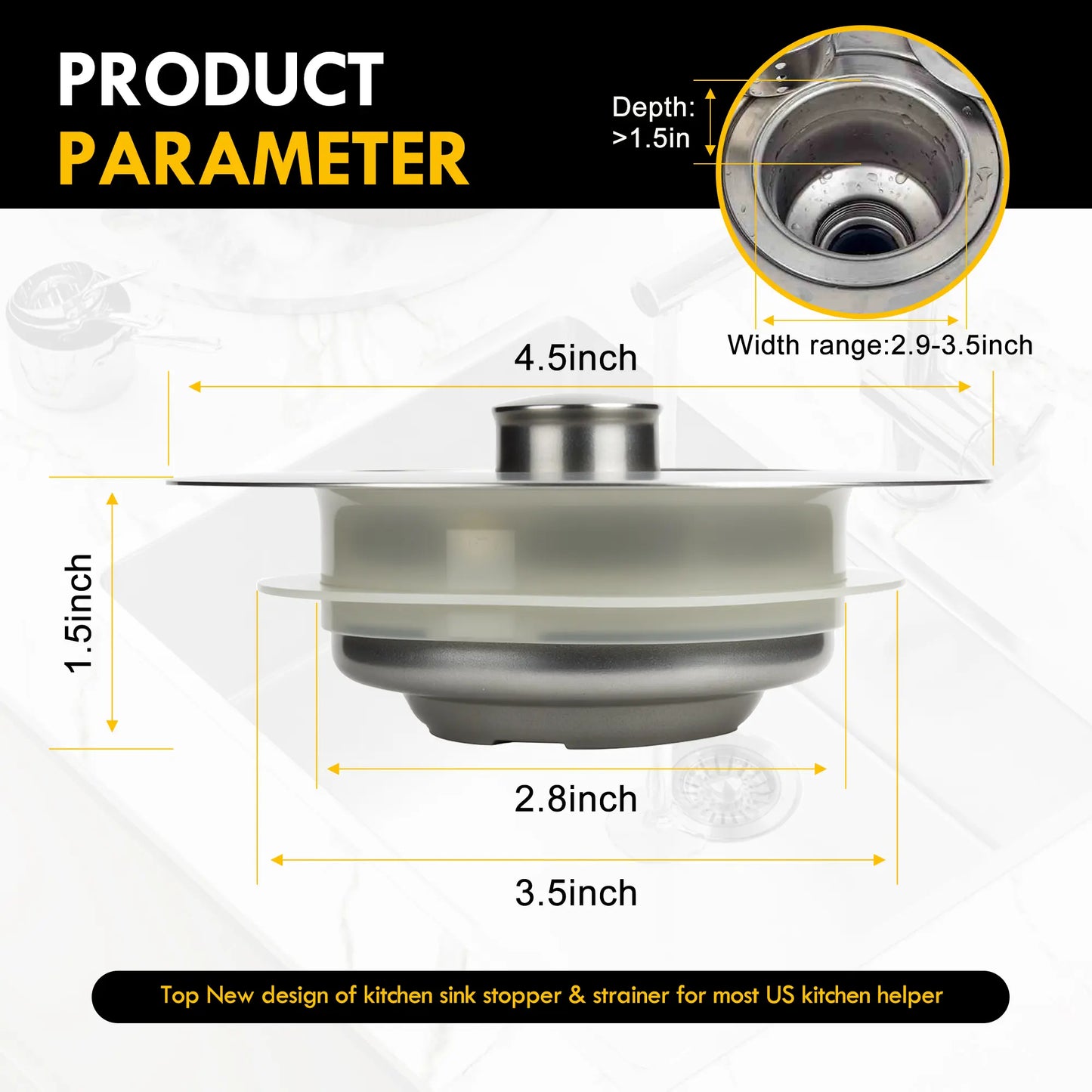 5-In-1 Stainless Steel Sink Aid, Kitchen Sink Drain Strainer Food Catcher, Popup Kitchen Sink Stopper & Odor Filter, Kitchen Sink Strainer Accessories