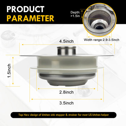 5-In-1 Stainless Steel Sink Aid, Kitchen Sink Drain Strainer Food Catcher, Popup Kitchen Sink Stopper & Odor Filter, Kitchen Sink Strainer Accessories