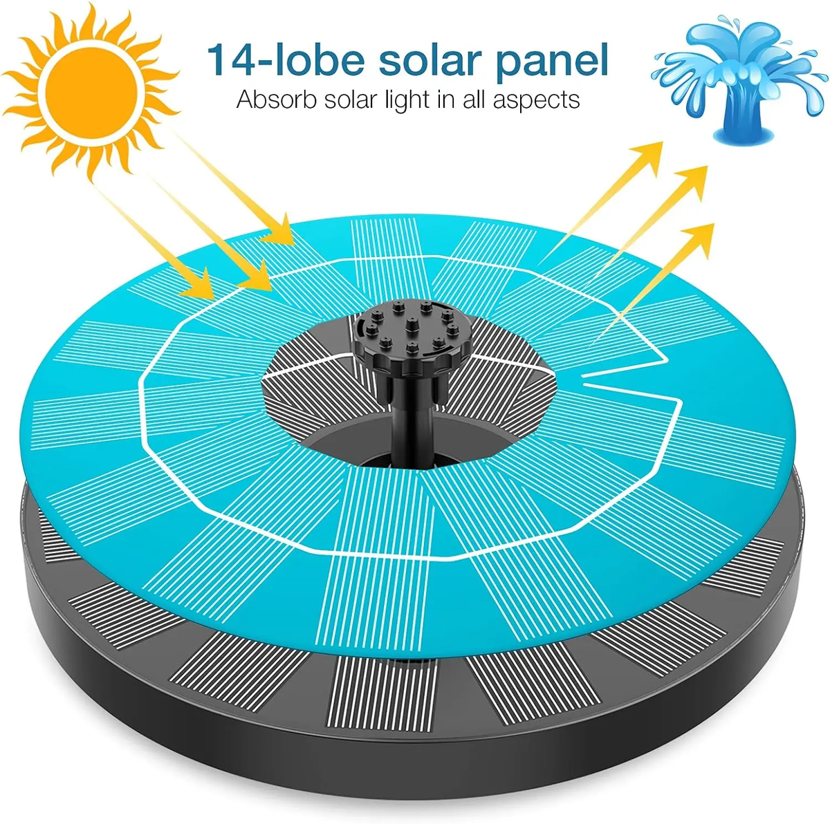 Solar Fountain, Solar Powered Fountain Pump with 6 Nozzles, Solar Birdbath Fountains for Bird Baths, Garden Decoration, Ponds, Fish Tank and Aquarium AISITIN 3.5W 