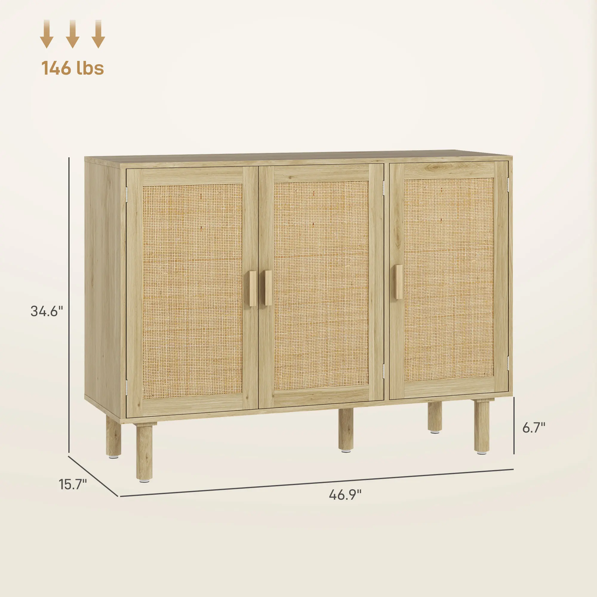 Buffet Cabinet, Boho Buffet Table, Rattan Coffee Bar Cabinet with 2/3/4 Doors and Shelves for Kitchen, Living Room, Entryway, Natural HOMCOM Sideboard 