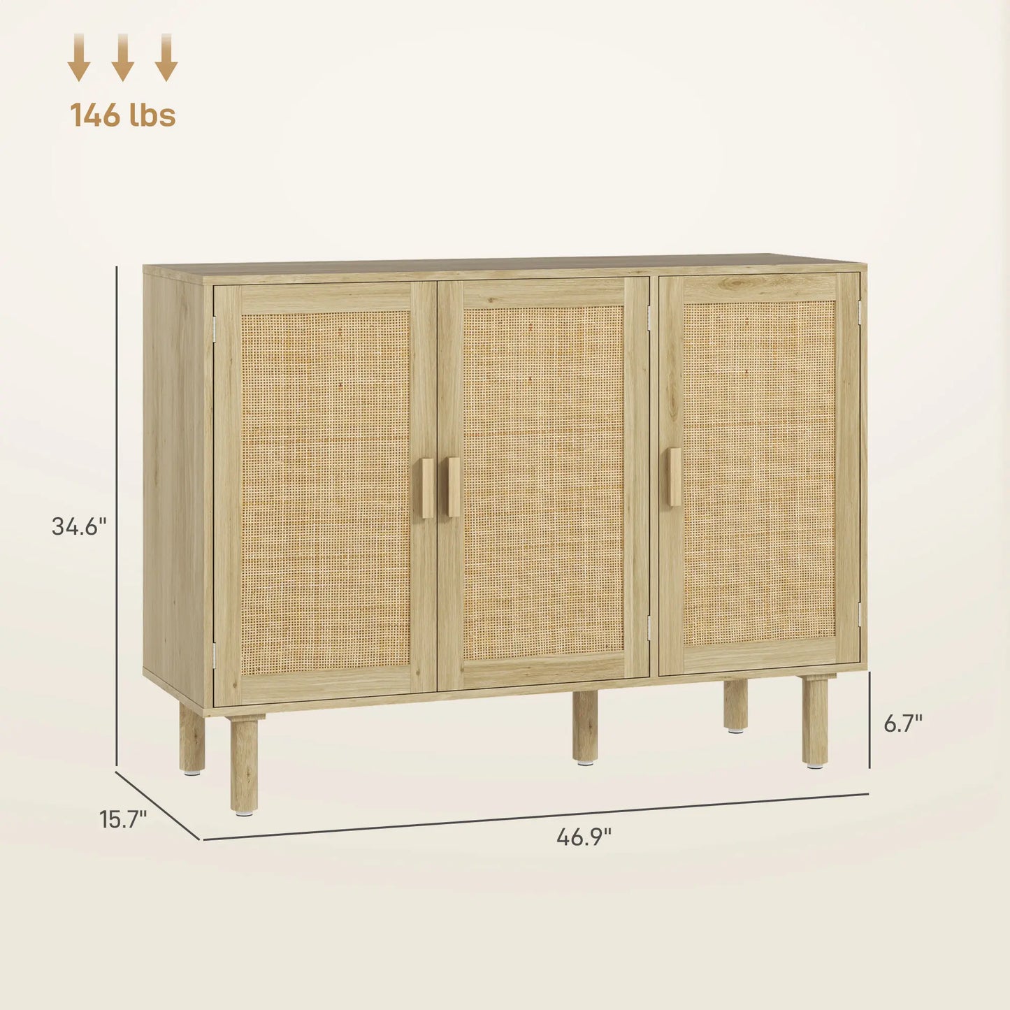 Buffet Cabinet, Boho Buffet Table, Rattan Coffee Bar Cabinet with 2/3/4 Doors and Shelves for Kitchen, Living Room, Entryway, Natural HOMCOM Sideboard 