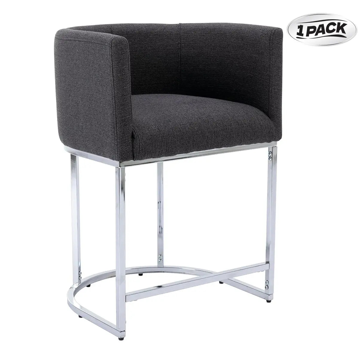  Counter Height Bar Stools, CHAIRUS 24" Modern Barrel Counter Stools with Backrest and Arms, Linen Fabric Bar Chairs with Black Metal Frames and Footrest,Upholstered Accent Bar Stools for Kitchen Island, Dining Room,Cream
