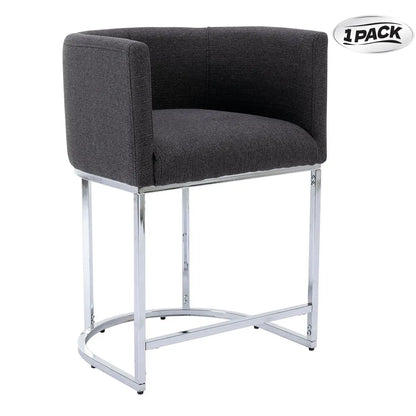  Counter Height Bar Stools, CHAIRUS 24" Modern Barrel Counter Stools with Backrest and Arms, Linen Fabric Bar Chairs with Black Metal Frames and Footrest,Upholstered Accent Bar Stools for Kitchen Island, Dining Room,Cream