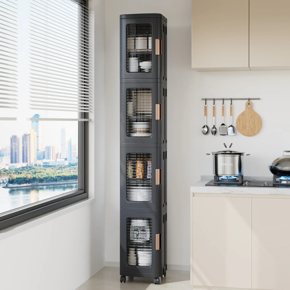 Foldable Rack Storage Bins Boxes with Door Lids and Wheels Stackable Closet Organizer Display Case Shoe 4 Layers for Kitchen Bedroom Office Living Room Entryway Cart VECELO Storage Cabinet Adjustable Compartment Decor Makeup Cart