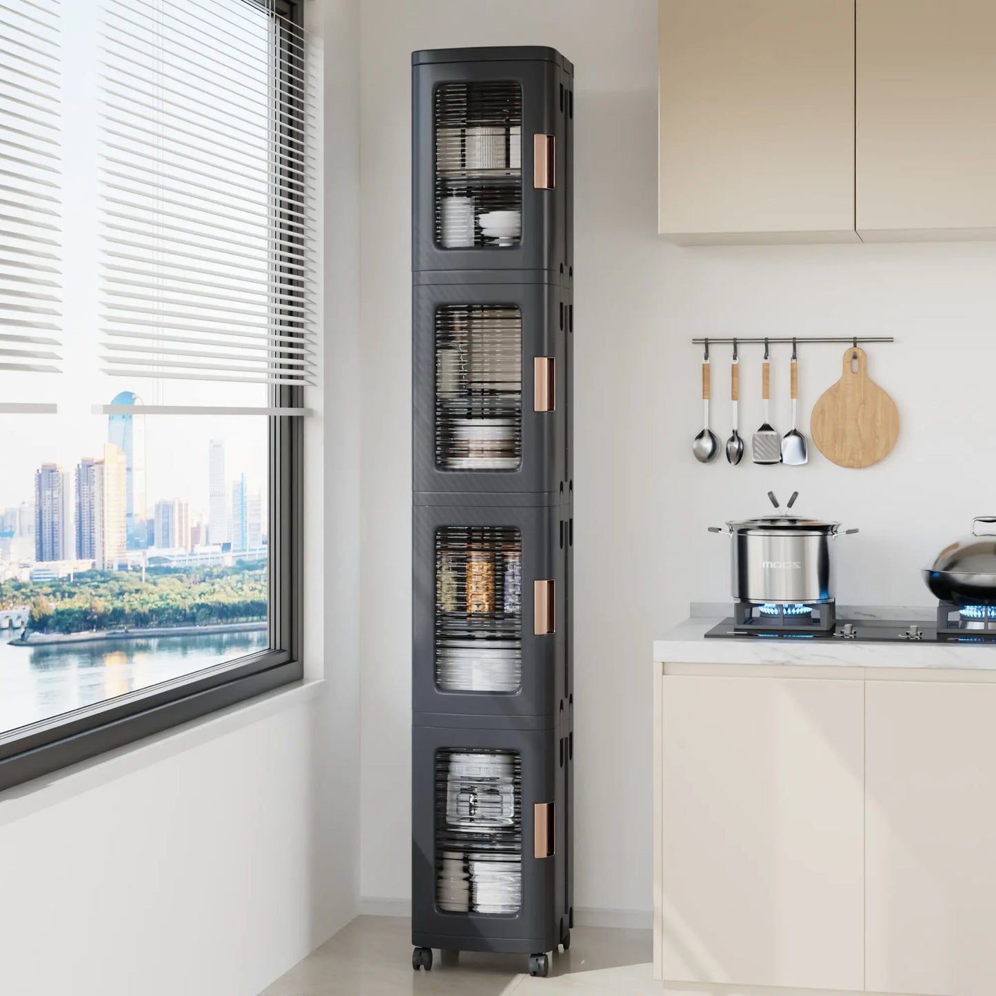 Foldable Rack Storage Bins Boxes with Door Lids and Wheels Stackable Closet Organizer Display Case Shoe 4 Layers for Kitchen Bedroom Office Living Room Entryway Cart VECELO Storage Cabinet Adjustable Compartment Decor Makeup Cart