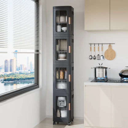 Foldable Rack Storage Bins Boxes with Door Lids and Wheels Stackable Closet Organizer Display Case Shoe 4 Layers for Kitchen Bedroom Office Living Room Entryway Cart VECELO Storage Cabinet Adjustable Compartment Decor Makeup Cart