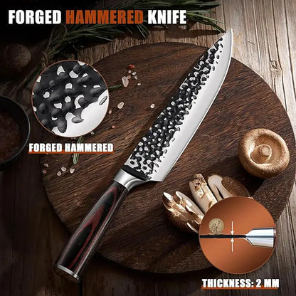 3PCS Professional Kitchen Knife Set Forged Hammered Japanese Chef Knife Sharp German High Carbon Stainless Steel 8 Inch Chef'S Knife 7 Inch Nakiri Knife 5 Inch Utility Knife