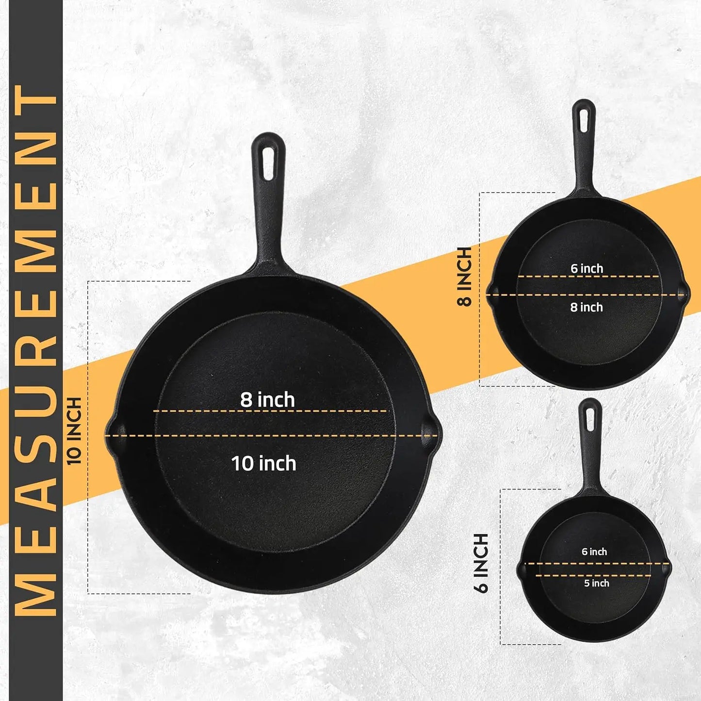 Cast Iron Pan Set - 3 Piece Pre-Seasoned Skillet, Grill Pan, and Fry Pans for Grilling, Frying, and Sautéing - Cookware, Oil round Frying Pan