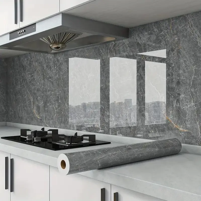 Marble Pattern Wallpaper, Decorative Wallpaper, Self-Adhesive Waterproof & Oil-Proof Wall Sticker, Marble Backsplash Wall Decal for Kitchen, Living Room & Bedroom, Kitchen Wallpaper Peel and Stick