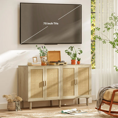 Buffet Cabinet, Boho Buffet Table, Rattan Coffee Bar Cabinet with 2/3/4 Doors and Shelves for Kitchen, Living Room, Entryway, Natural HOMCOM Sideboard 