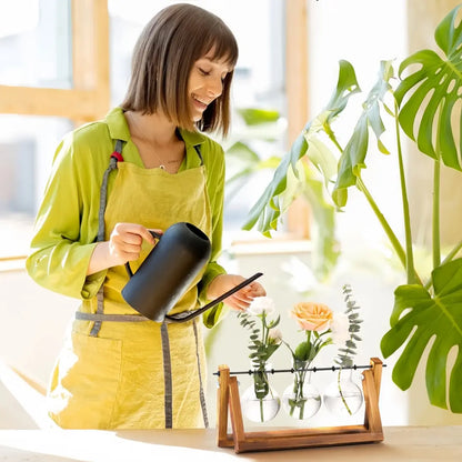 Plant Terrarium with Wooden Stand Air Planter Bulb Glass Vase Metal Swivel Holder Retro Tabletop for Hydroponics Home Garden Office Decoration - 3 Bulb Vase Plant Lover'S Choice