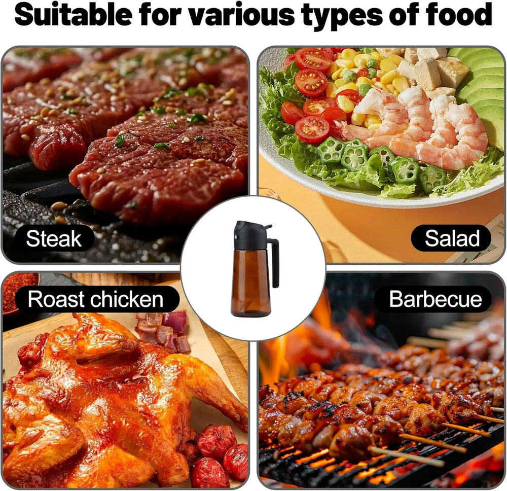 2 Count 2 in 1 Oil Sprayer for Cooking 16Oz/470Ml Light-Blocking Dark , Olive Oil Dispenser Bottle for Cooking, Grilling Organiser Tin Canister Kitchen Gadgets Kitchenware