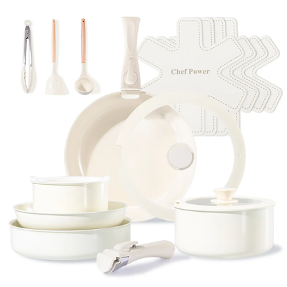 Chef Power 19-Piece Ceramic Nonstick Cookware Set with Removable Handles