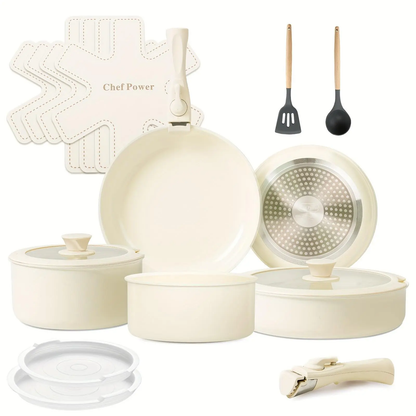 Chef Power 19-Piece Ceramic Nonstick Cookware Set with Removable Handles