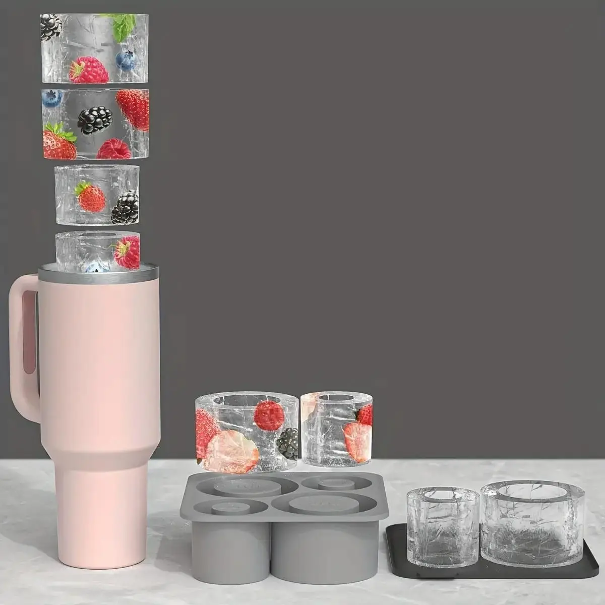 Cup-Shaped Silicone Ice Cube Mold with Lid – 4-Grid