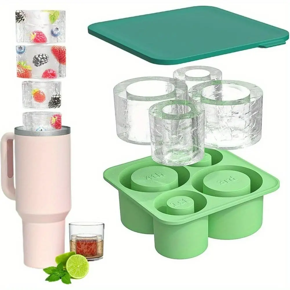 Cup-Shaped Silicone Ice Cube Mold with Lid – 4-Grid