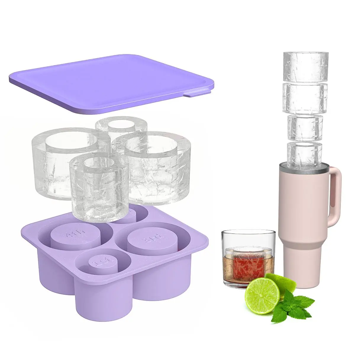 Cup-Shaped Silicone Ice Cube Mold with Lid – 4-Grid