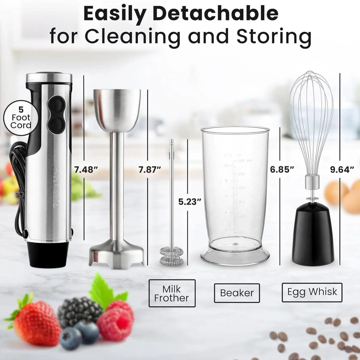 3-In-1 Immersion Blender Handheld - Powerful 800 Watt 12 Speed Emulsion Mixer Stainless Steel Anti Rust  Blending, Crushing, and Pureeing