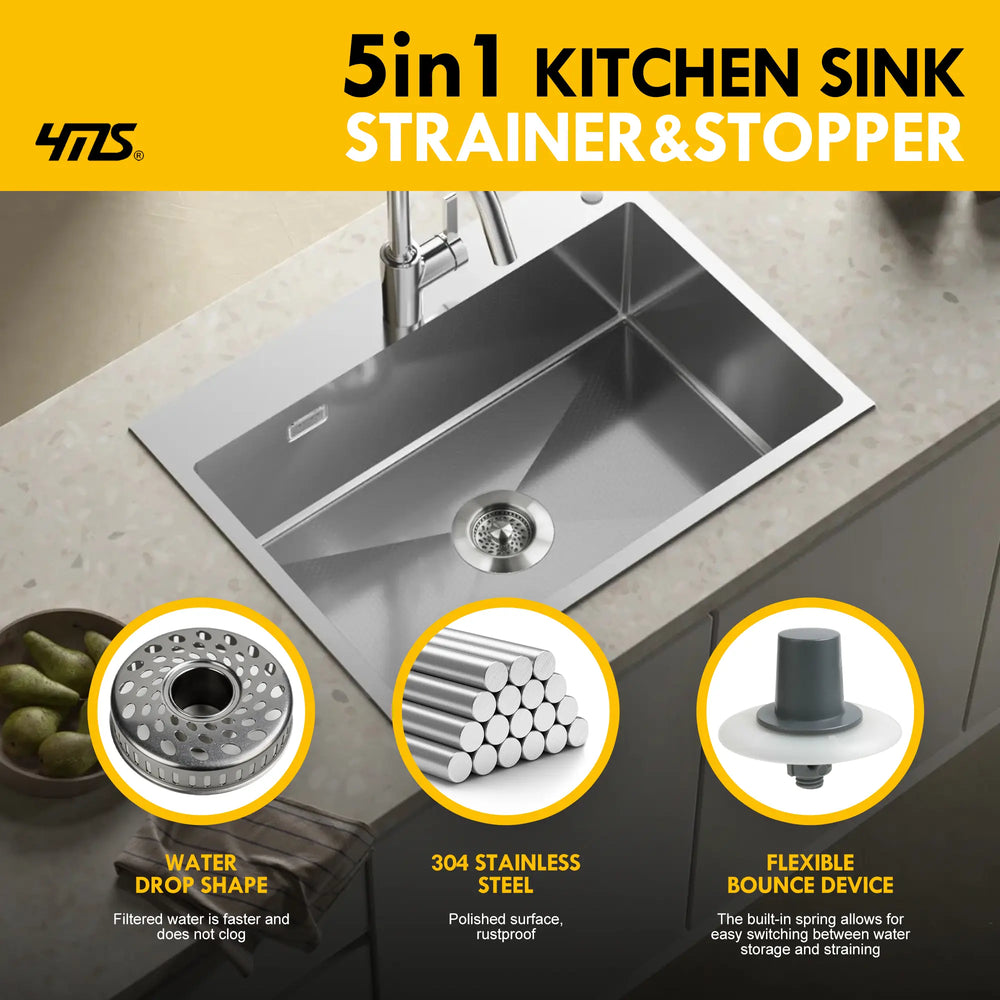 5-In-1 Stainless Steel Sink Aid, Kitchen Sink Drain Strainer Food Catcher, Popup Kitchen Sink Stopper & Odor Filter, Kitchen Sink Strainer Accessories