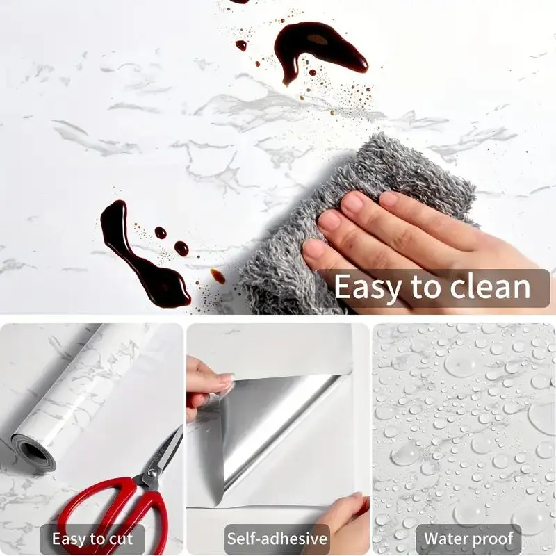 Marble Pattern Wallpaper, Decorative Wallpaper, Self-Adhesive Waterproof & Oil-Proof Wall Sticker, Marble Backsplash Wall Decal for Kitchen, Living Room & Bedroom, Kitchen Wallpaper Peel and Stick