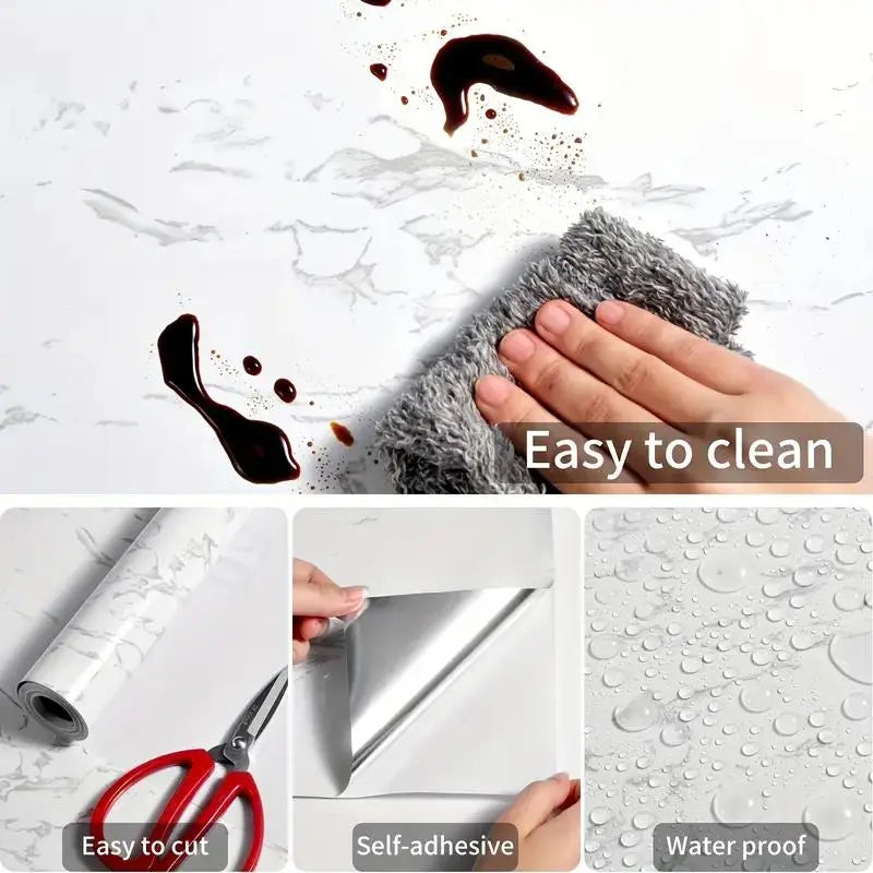 Marble Pattern Wallpaper, Decorative Wallpaper, Self-Adhesive Waterproof & Oil-Proof Wall Sticker, Marble Backsplash Wall Decal for Kitchen, Living Room & Bedroom, Kitchen Wallpaper Peel and Stick