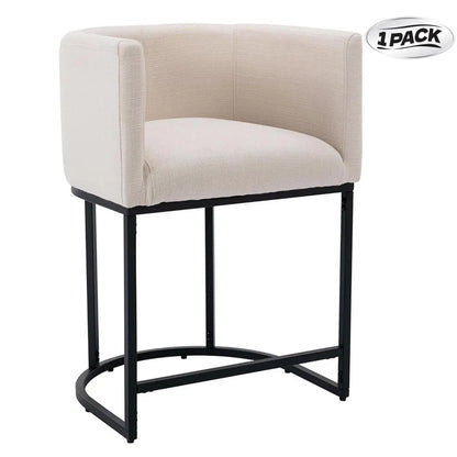  Counter Height Bar Stools, CHAIRUS 24" Modern Barrel Counter Stools with Backrest and Arms, Linen Fabric Bar Chairs with Black Metal Frames and Footrest,Upholstered Accent Bar Stools for Kitchen Island, Dining Room,Cream