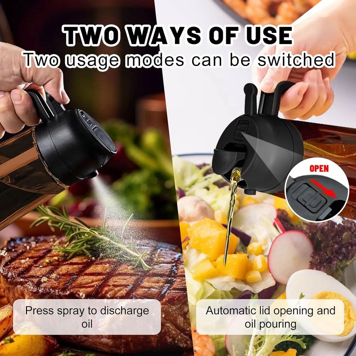 2 Count 2 in 1 Oil Sprayer for Cooking 16Oz/470Ml Light-Blocking Dark , Olive Oil Dispenser Bottle for Cooking, Grilling Organiser Tin Canister Kitchen Gadgets Kitchenware