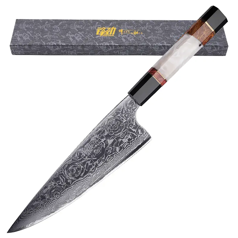 Damascus Kitchen Chef Knife with AUS-10 Blade | Professional High Carbon Stainless Steel for Meat, Sushi, & Fruit Cutting | Includes Gift Box FINDKING 8 Inch Gyuto Knife,