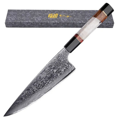 Damascus Kitchen Chef Knife with AUS-10 Blade | Professional High Carbon Stainless Steel for Meat, Sushi, & Fruit Cutting | Includes Gift Box FINDKING 8 Inch Gyuto Knife,