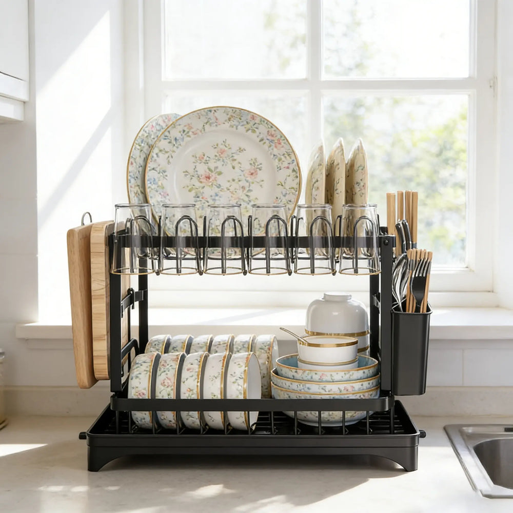 Black 2-Tier Kitchen Dish Drying Rack Organize Your Dishes Instyle