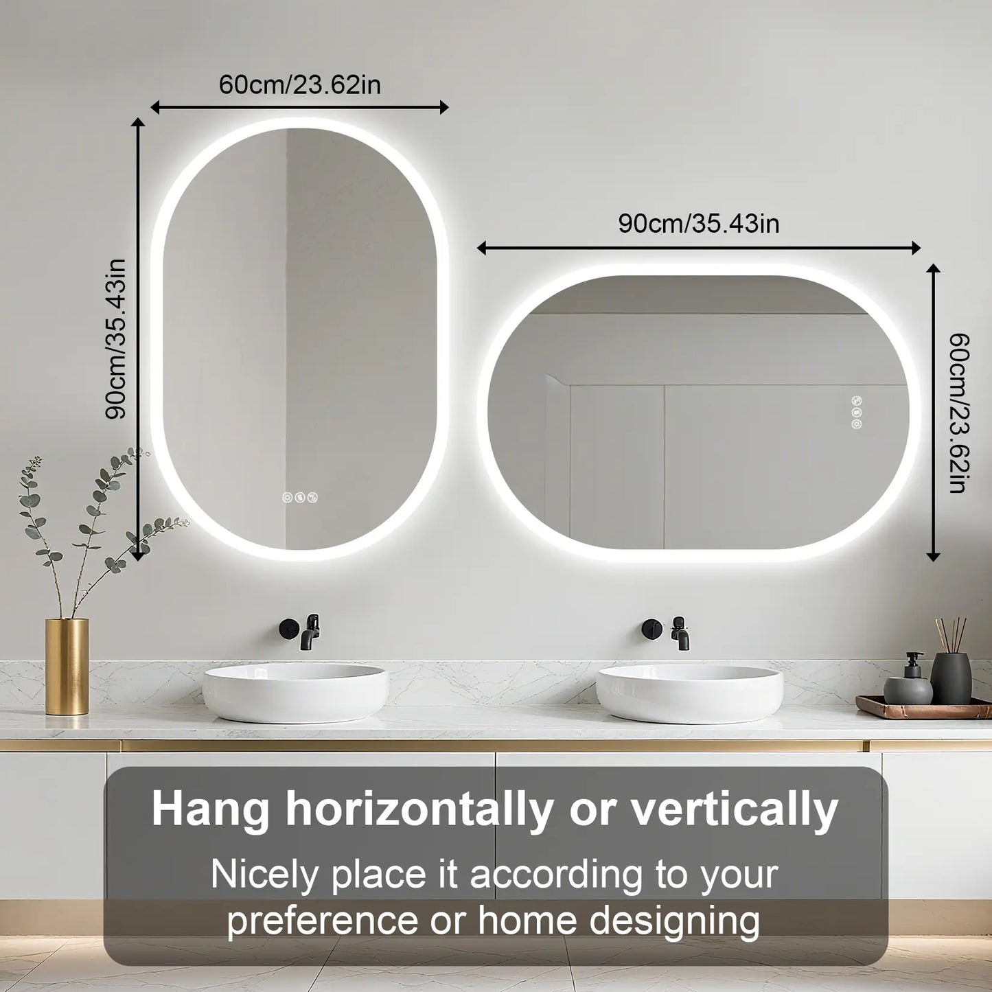 Oval Illuminated Bathroom Vanity Mirror with Bluetooth Speaker Backlit Makeup Mirror
