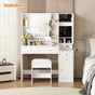 Modern LED Vanity Table with Mirror and Lights, Makeup Vanity Desk with 3 Drawers and Cabinets for Ample Storage by Vabches 