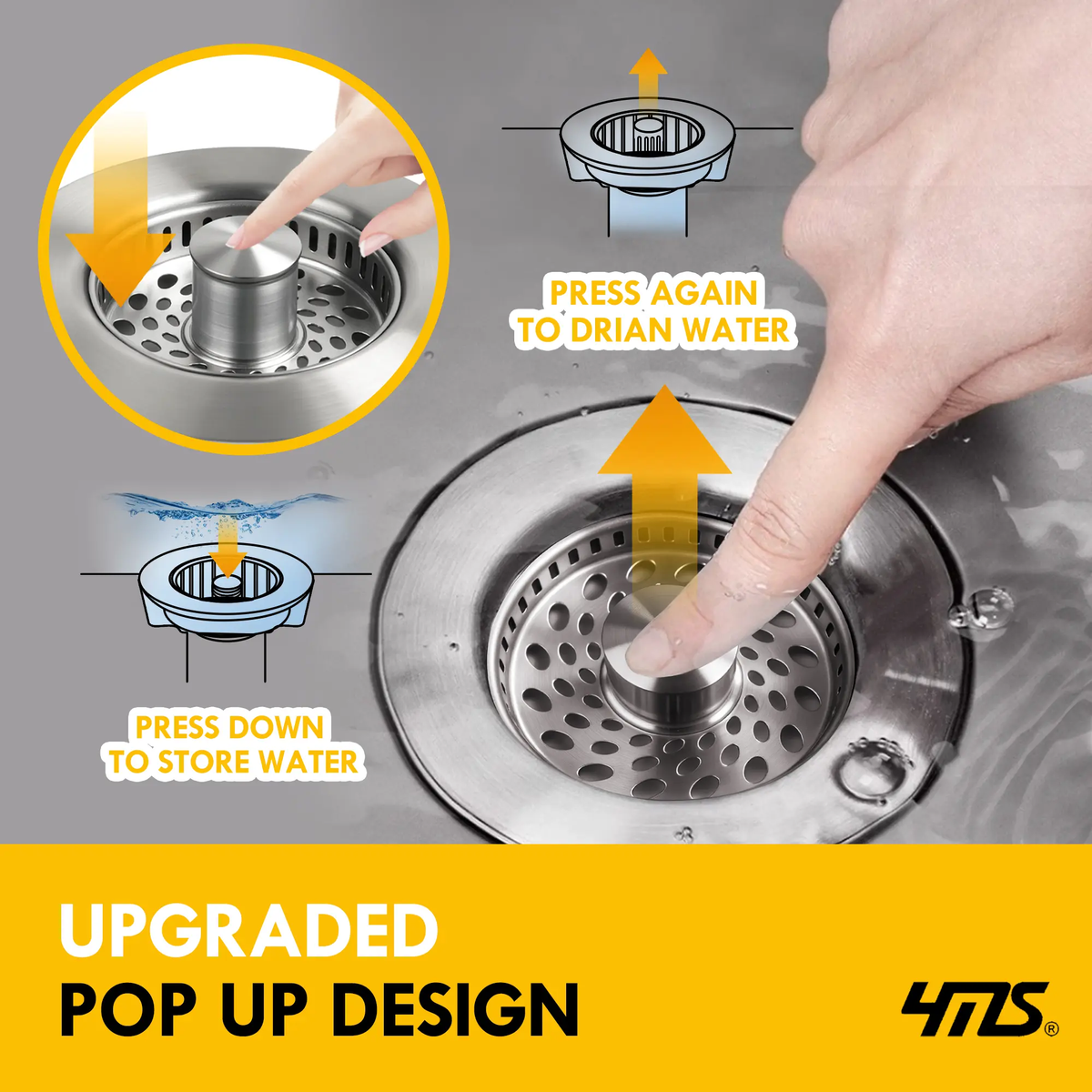 5-In-1 Stainless Steel Sink Aid, Kitchen Sink Drain Strainer Food Catcher, Popup Kitchen Sink Stopper & Odor Filter, Kitchen Sink Strainer Accessories