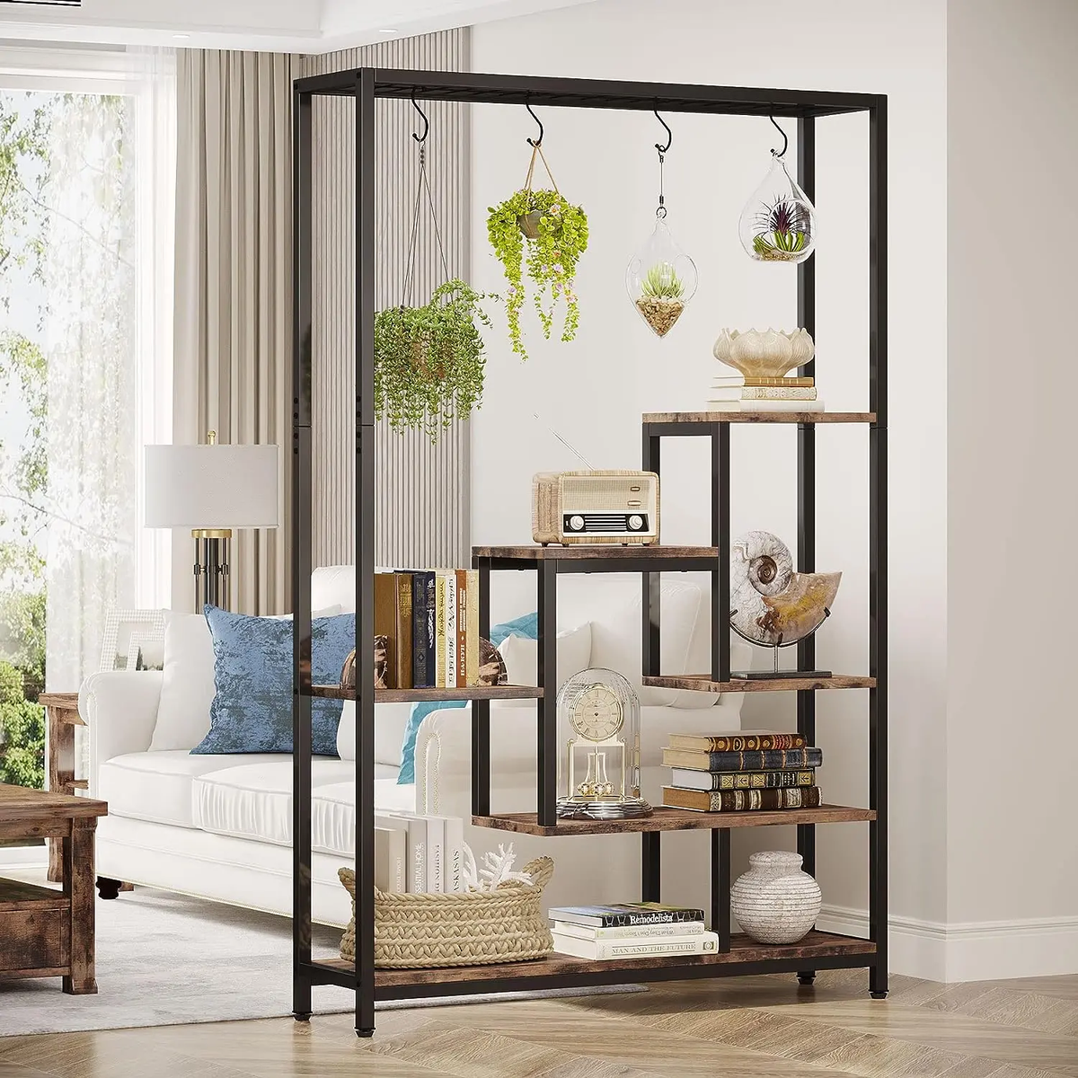 Large 5-Tier Indoor Plant Stand Tall with 10 PCS Hanging Hooks, Organiser, Metal Rack Shelf Decoration by Tribesigns 