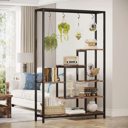 Large 5-Tier Indoor Plant Stand Tall with 10 PCS Hanging Hooks, Organiser, Metal Rack Shelf Decoration by Tribesigns 