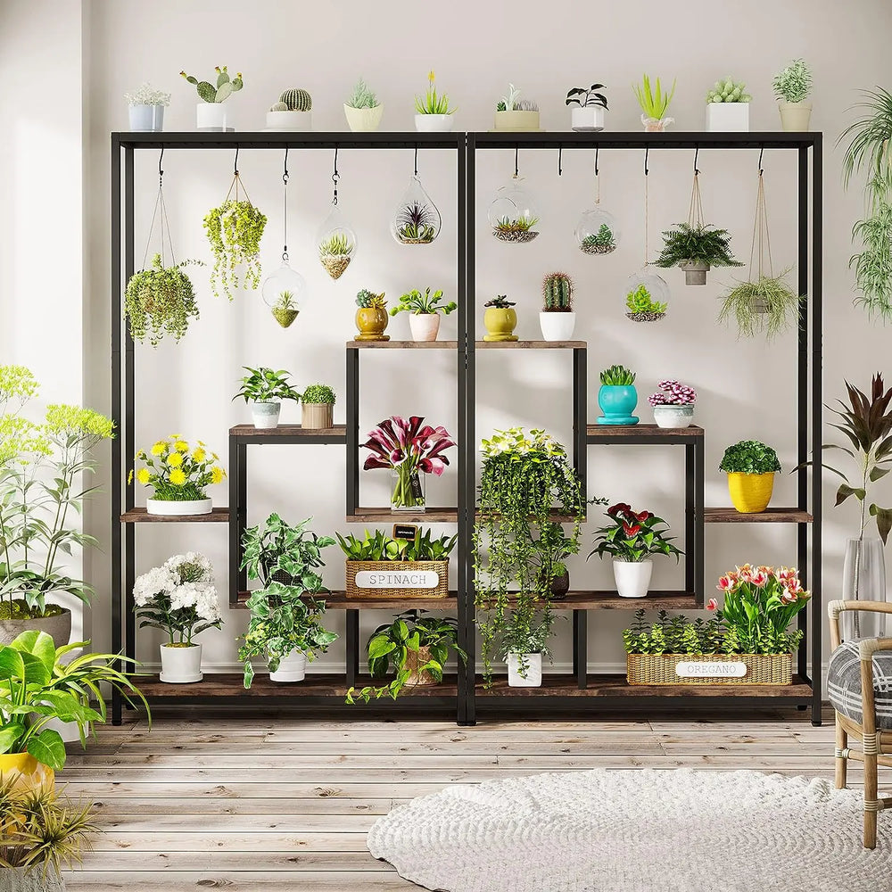 Large 5-Tier Indoor Plant Stand Tall with 10 PCS Hanging Hooks, Organiser, Metal Rack Shelf Decoration by Tribesigns 
