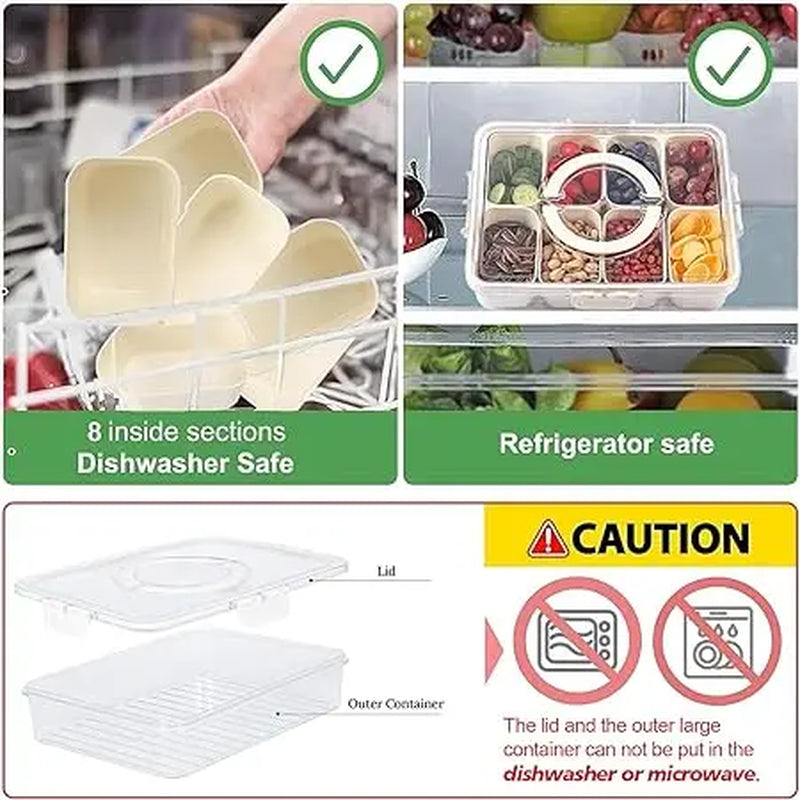 Divided Serving Tray with Lid and Handle, Shopwithgreen Portable Snackle Box Charcuterie Container for Party, Veggies, Snack, Fruit, Nuts Kitchen Jewelry Organizer