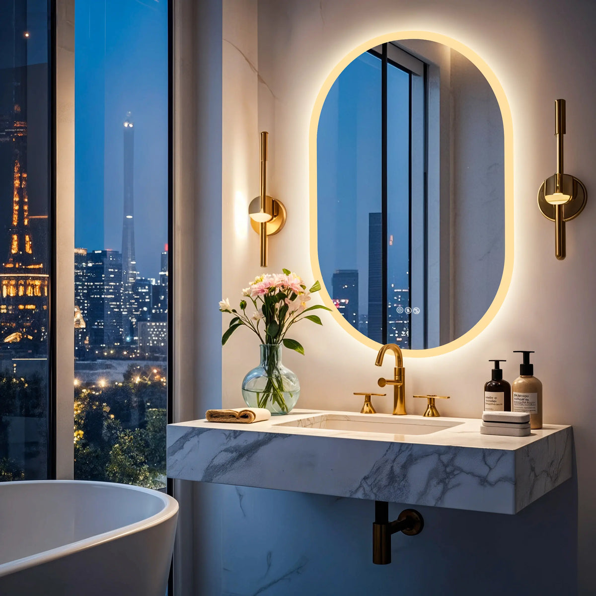 Oval Illuminated Bathroom Vanity Mirror with Bluetooth Speaker Backlit Makeup Mirror