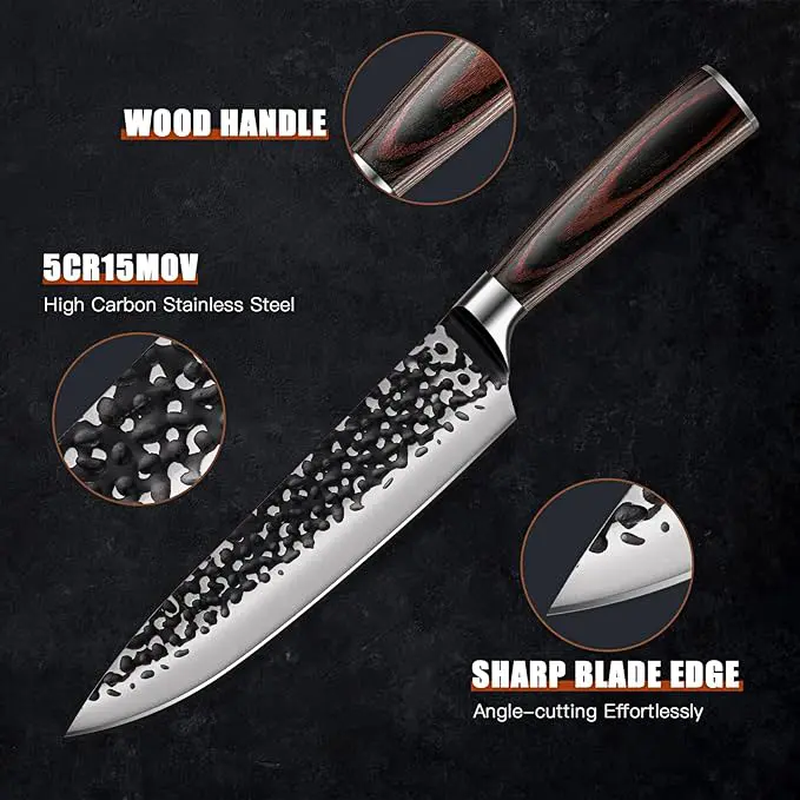 3PCS Professional Kitchen Knife Set Forged Hammered Japanese Chef Knife Sharp German High Carbon Stainless Steel 8 Inch Chef'S Knife 7 Inch Nakiri Knife 5 Inch Utility Knife