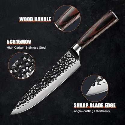 3PCS Professional Kitchen Knife Set Forged Hammered Japanese Chef Knife Sharp German High Carbon Stainless Steel 8 Inch Chef'S Knife 7 Inch Nakiri Knife 5 Inch Utility Knife