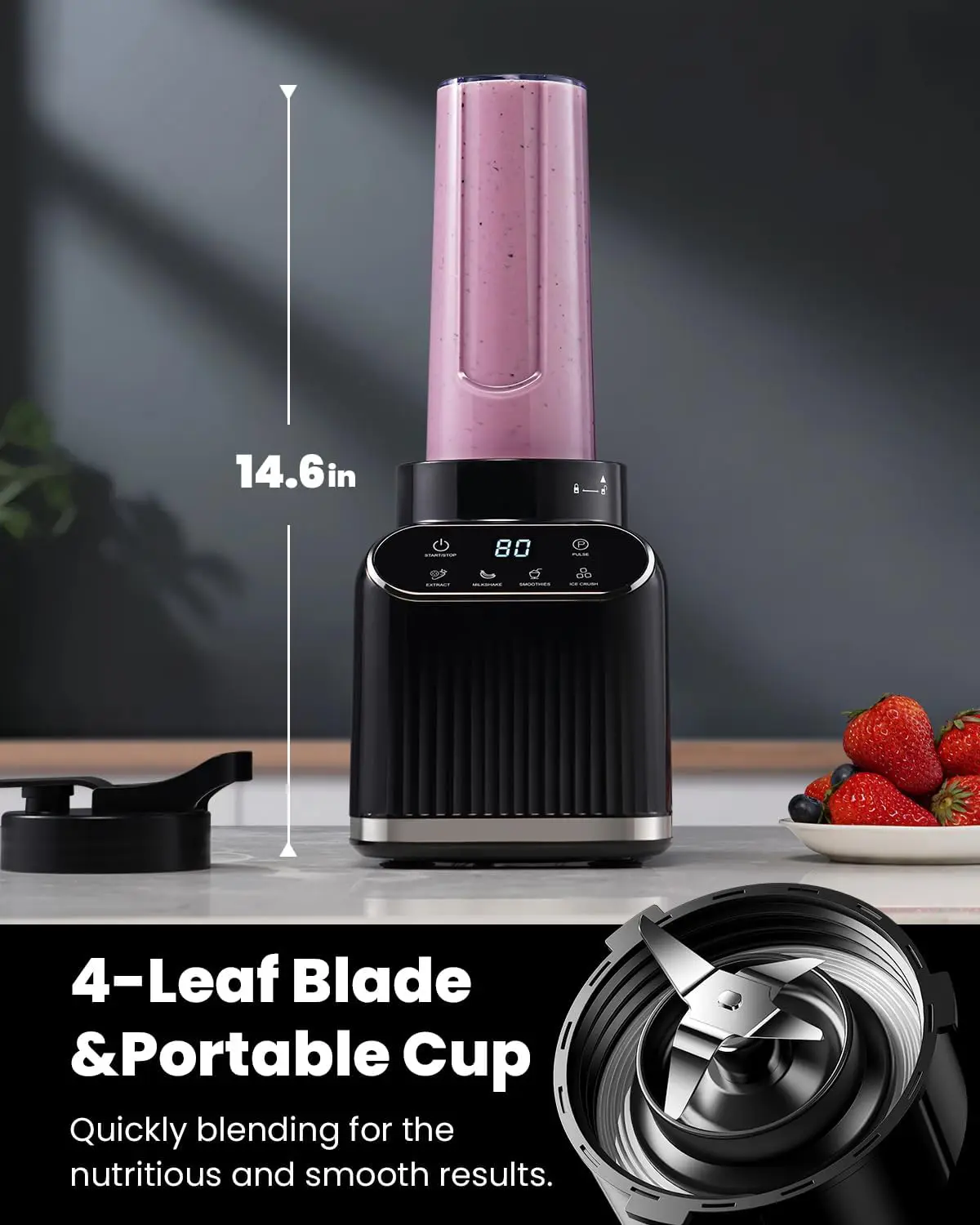 Professional Blender for Kitchen, 1200 Peak Watts Smoothie Blender, 5 Functions for Ice Crushing & Frozen Fruit, 52 Oz Glass Jar & 24 Oz To-Go Cup Combo, Self-Cleaning, Black Summervibes Powerful Juicer Machine Home Multifunction Juicer