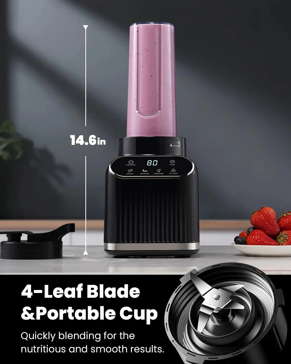 Professional Blender for Kitchen, 1200 Peak Watts Smoothie Blender, 5 Functions for Ice Crushing & Frozen Fruit, 52 Oz Glass Jar & 24 Oz To-Go Cup Combo, Self-Cleaning, Black Summervibes Powerful Juicer Machine Home Multifunction Juicer
